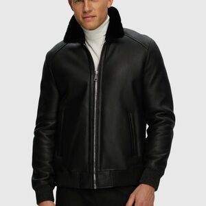 GORSKI Sleek Black MERINO SHEARLING LAMB JACKET Sz large